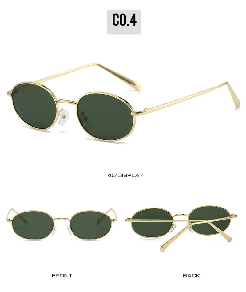 SHAUNA Retro Oval Metal Frame Sunglasses – UV400 Punk Style Shades for Women & Men