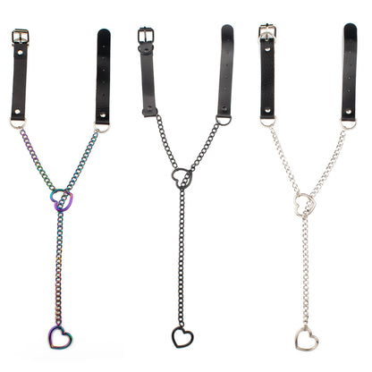 Heart Slip Chain Necklace – Black Leather Gothic Choker for Women, Punk & Goth Jewelry