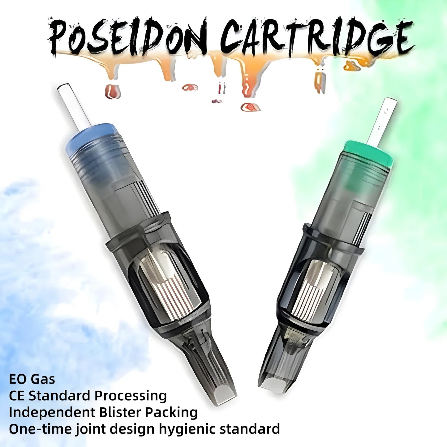 POSEIDON V2 50PCS Mixed Tattoo Cartridge Needles – RL, RS, RM, M1 Disposable Safety Membrane Needles for Professional Tattooing
