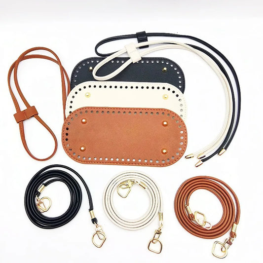 3PCS DIY Crochet Bag Accessories Set – Adjustable Strap, Drawstring Closure & Faux Leather Base for Handmade Handbags