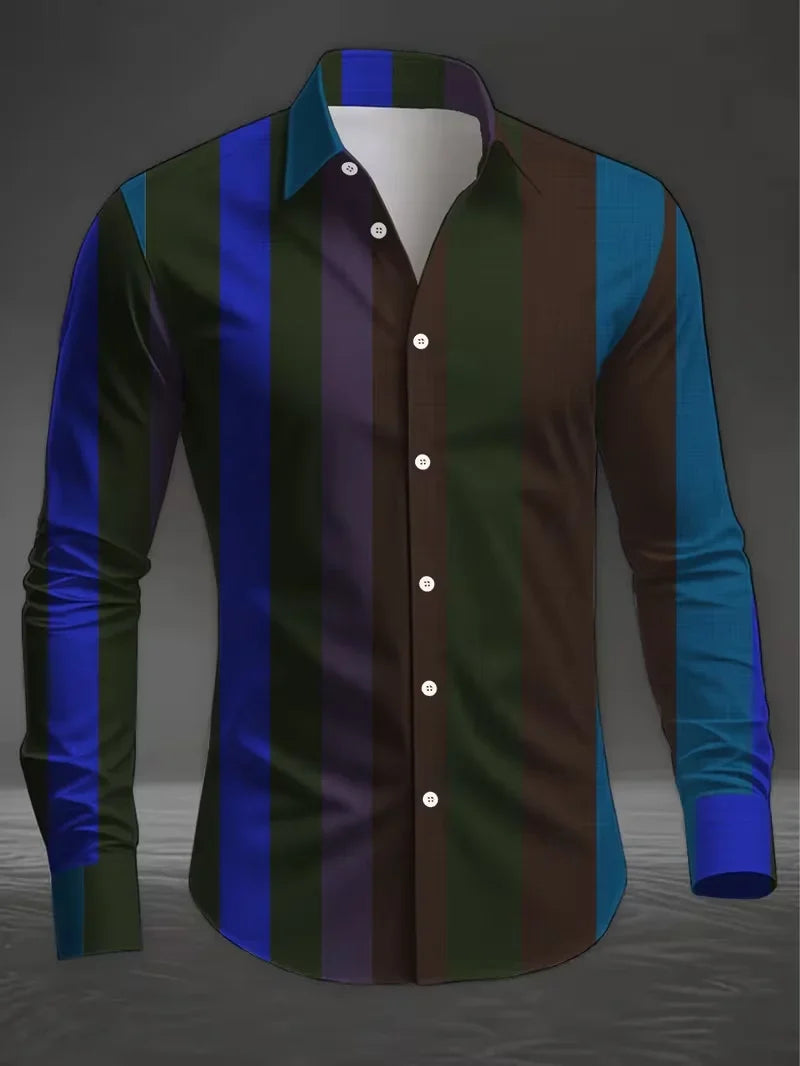 Men’s Geometric Diamond Wings Shirt - Orange Bottom Printed Long Sleeve Satin Collar Dress Shirt
