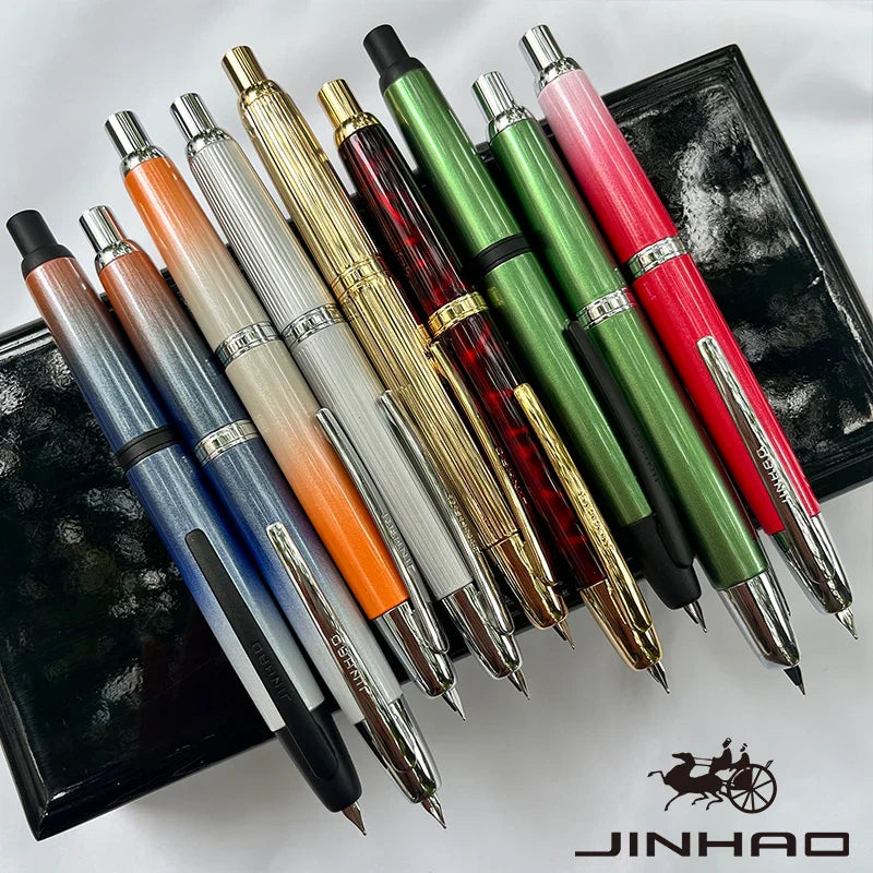 Jinhao 10 Metal Fountain Pen – Press-Out Nib, Retractable Fine Nib with Ink Converter