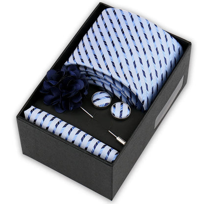 Men’s 4-Piece Tie Set Gift Box - Elegant Necktie with Handkerchief, Cufflinks & Brooch for Business, Wedding & Suit Accessories