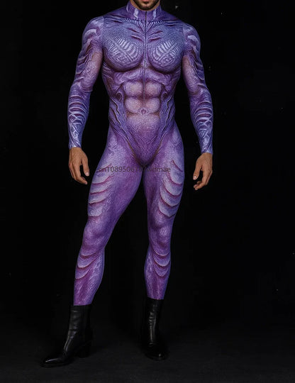 Men's Cyberpunk Muscle Bodysuit - Sci-Fi Printed Cosplay Zentai Costume for Carnival, Stage & Performance Events