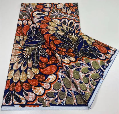 African Golden Glitter Wax Fabric - 6 Yards Ankara Batik Pagne Material for Sewing & Fashion Designs