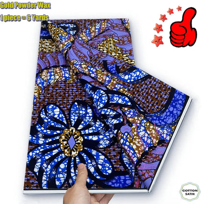 2026 African Real Wax Fabric - 100% Cotton Ankara Glitter Gold Print Batik Pagne for Women’s Fashion & Sewing