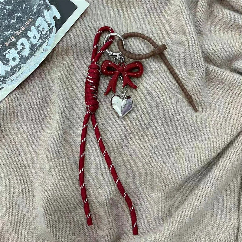 Kawaii Heart Leather Keychain - Trendy Chocolate Pendant Bag Charm Decorative Accessory
