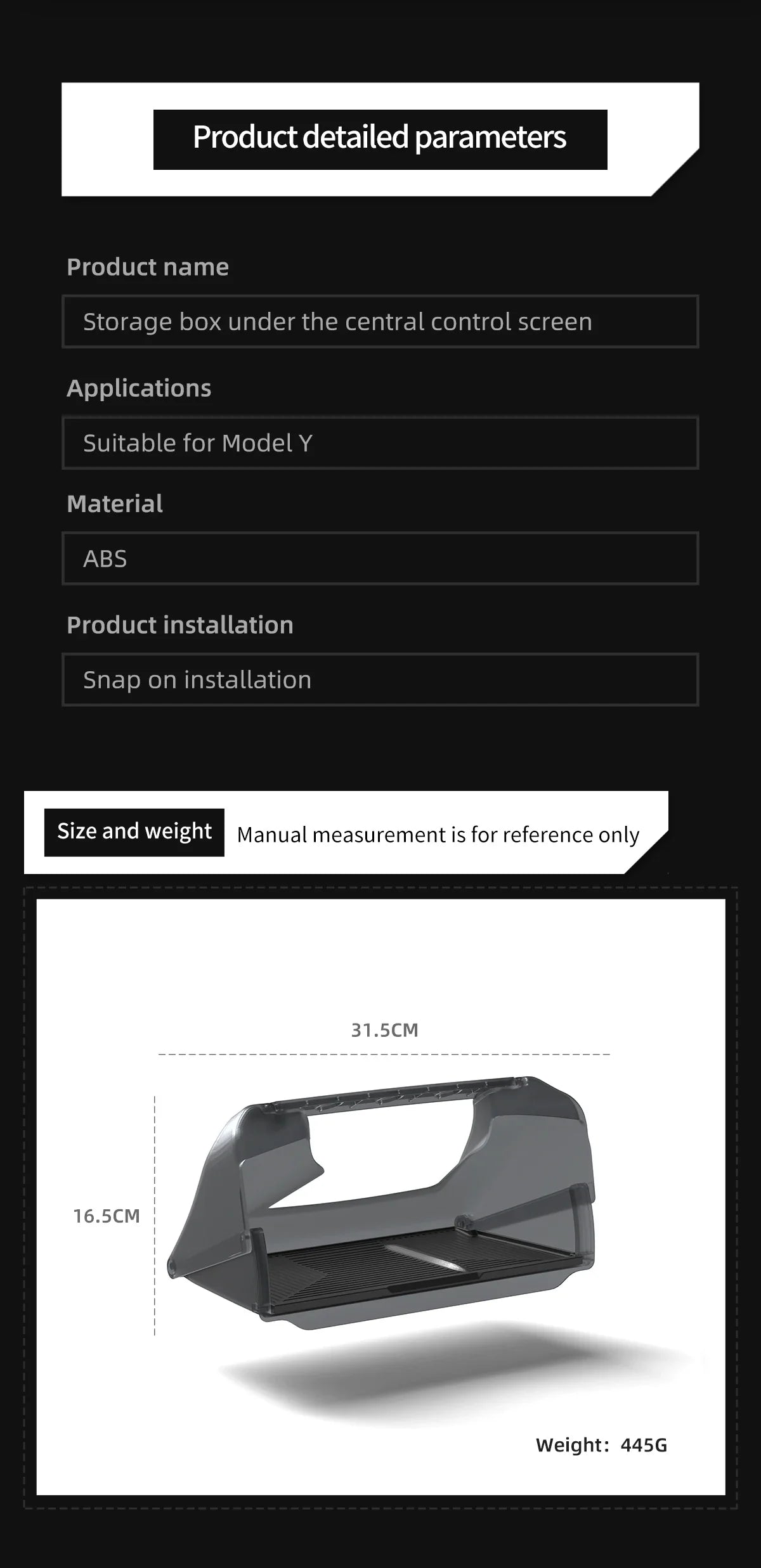 Hidden Storage Box Organizer – Under Screen Tray for Tesla Model Y 2024 & Model 3 2021-2022