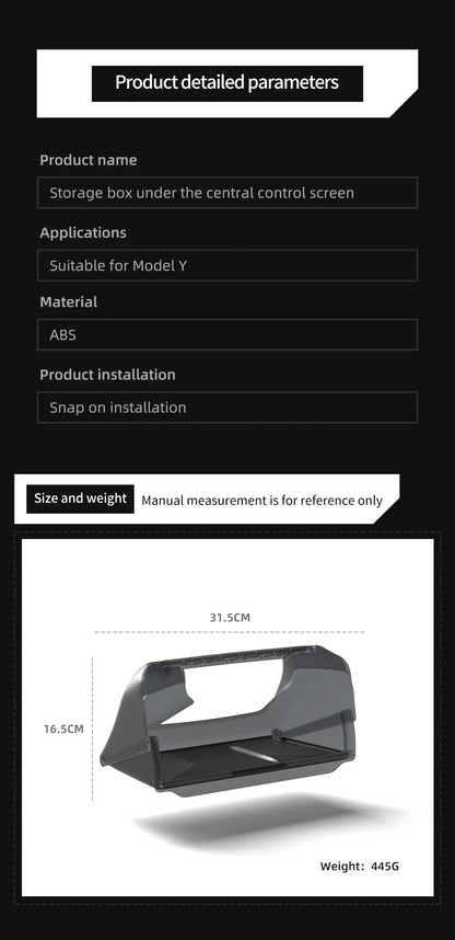 Tesla Model Y 2024 Car Storage Box – Hidden Organizer Tray Under Central Control Screen, Fits Model 3 2021-2022