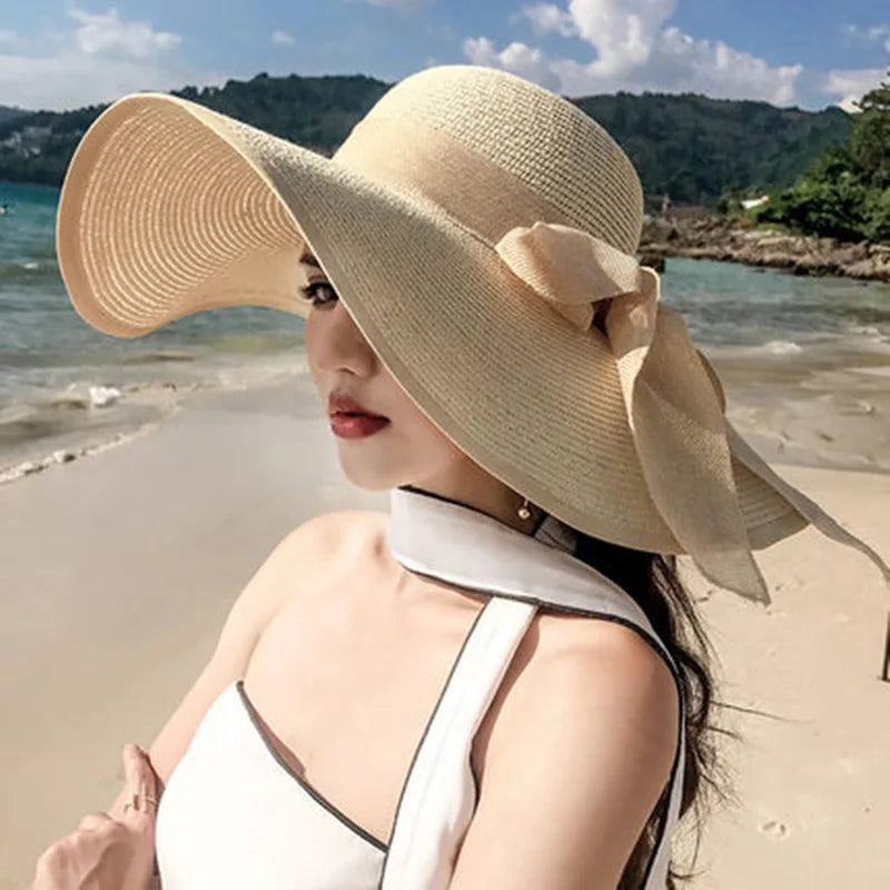 Women’s Foldable Summer Straw Hat – Beach & Travel Sun Visor with UV Protection, Bucket Cap Panama Style