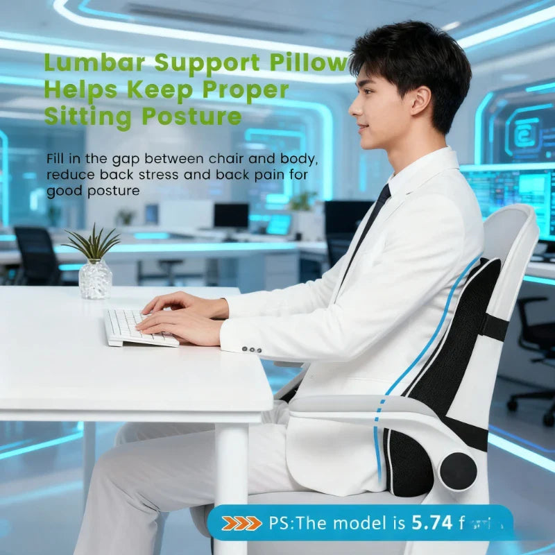 Memory Foam Lumbar Support Cushion for Car Seat & Office Chair Back Pain Relief