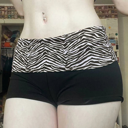 Y2K Zebra Print Mini Shorts - Low Waist Stretch Harajuku Casual Summer Bottoms