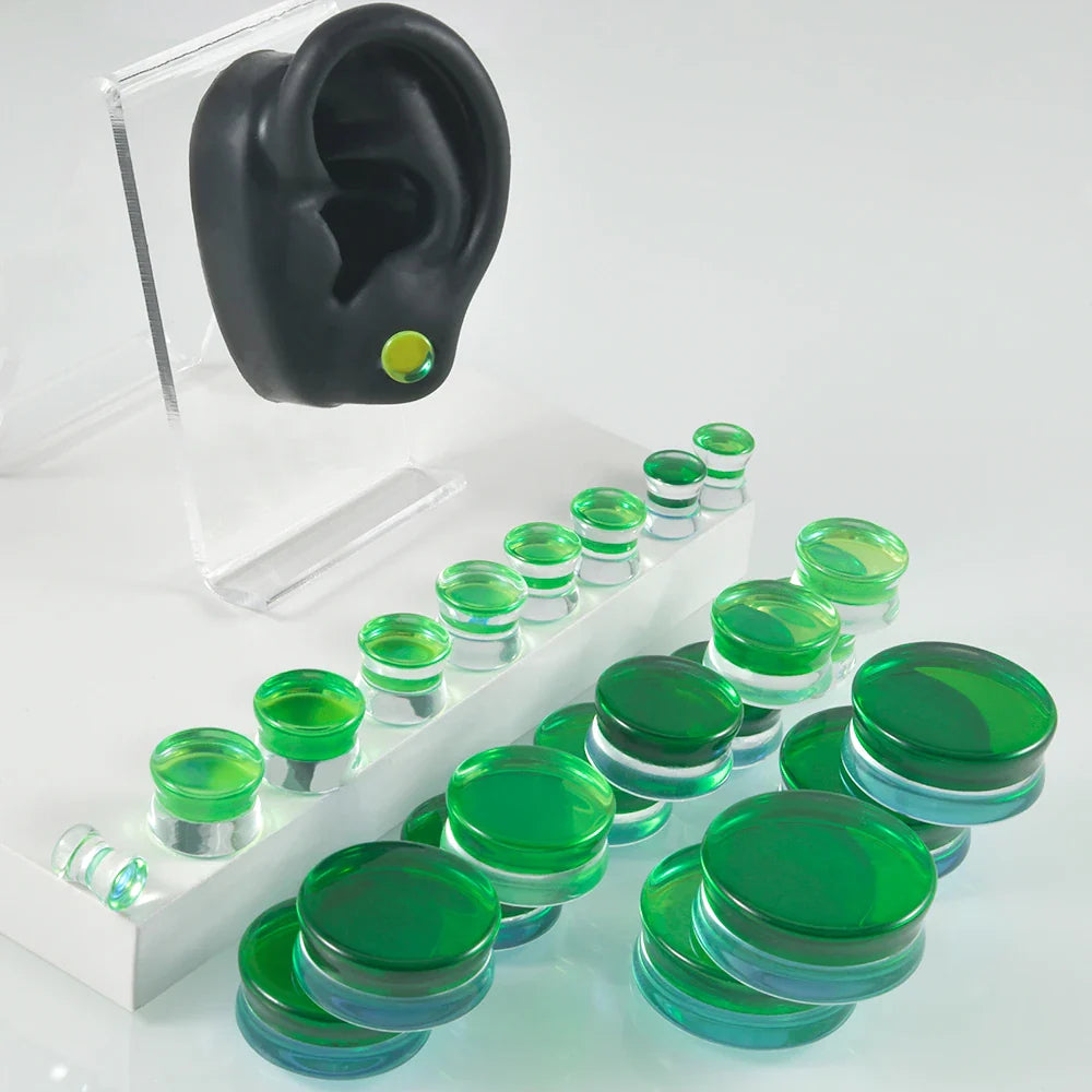 Natural Glass Double Flared Ear Plugs – Colorful Ear Tunnel Gauge Expanders Body Piercing Jewelry