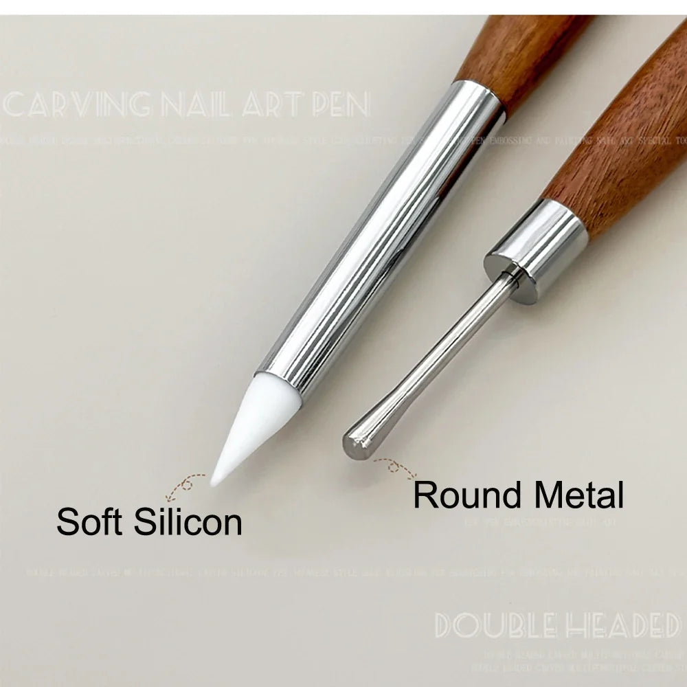 Double-Ended Nail Art Brush - Silicone Carving, Painting & Gel Polish DIY Manicure Tool