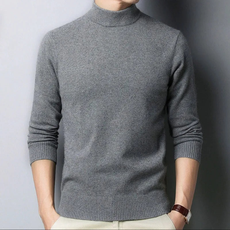 New Autumn/Winter Men's Mock Neck Sweater - Solid Color Half Turtleneck Pullover Knitwear, Casual Fashion Brand Clothing