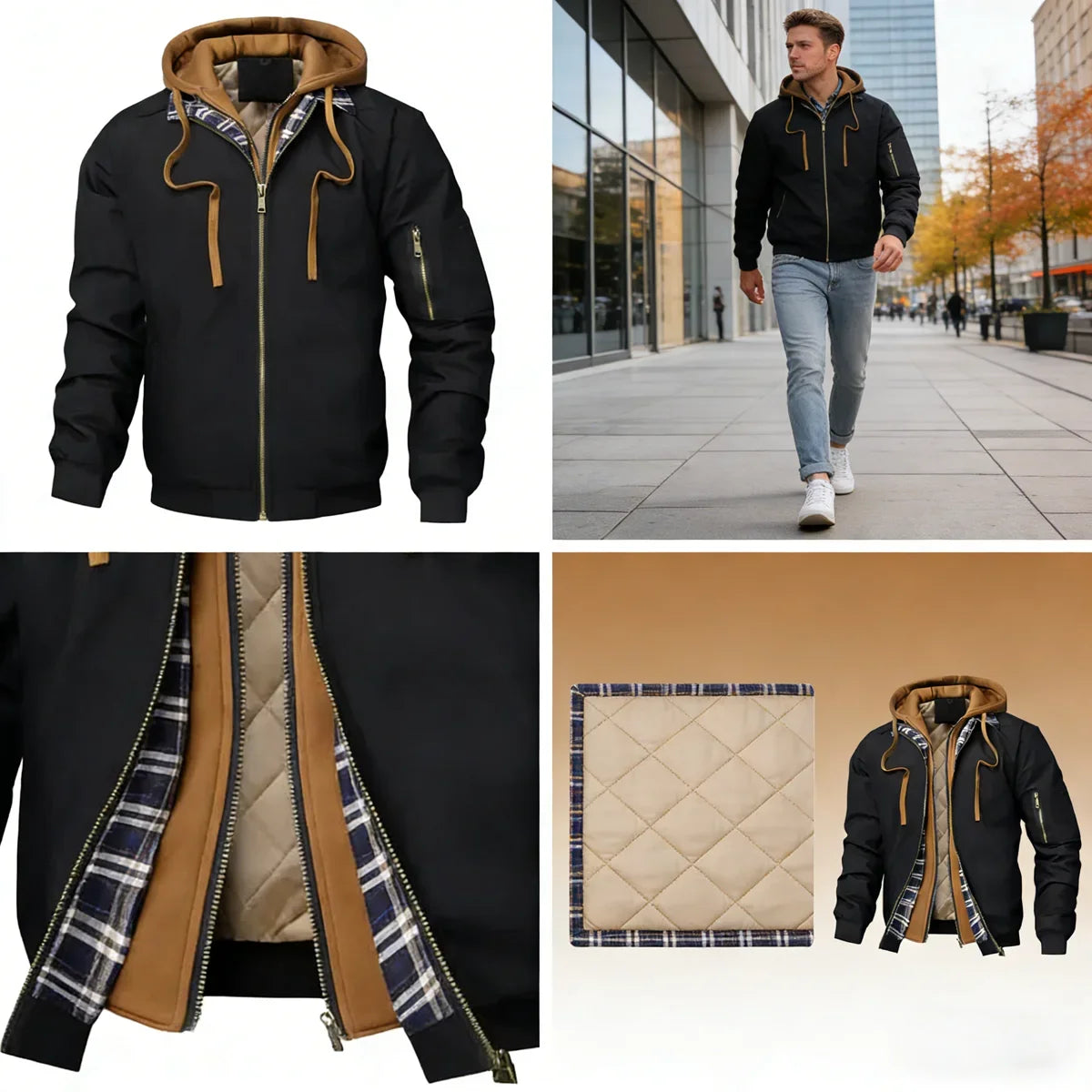 Men’s Warm Winter Windbreaker Jacket - Thick Hooded Outdoor Hiking Thermal Sports Coat with Zipper Closure