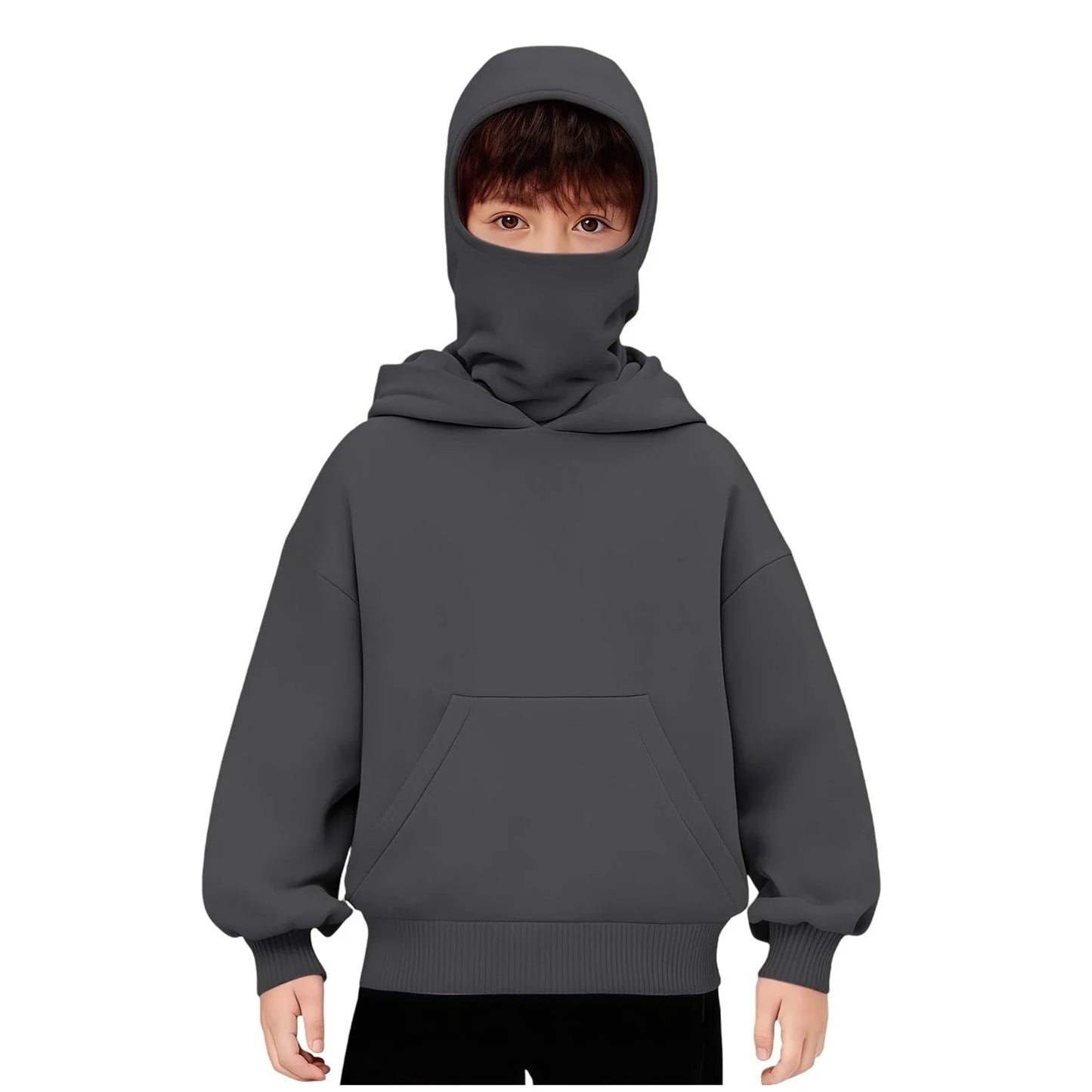 Kids Hooded Balaclava Sweatshirt - Harajuku Double Hat Long Sleeve Hoodie for Boys & Girls Ages 5-15