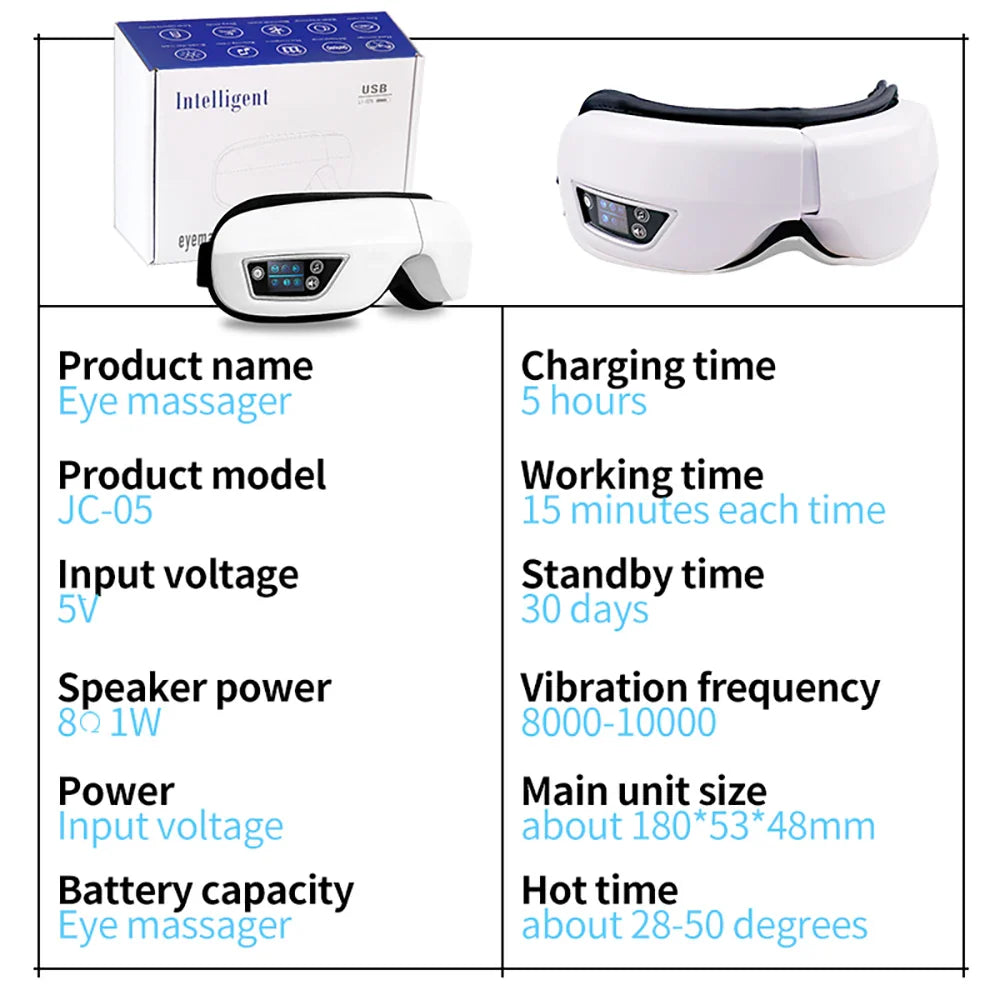 6D Smart Eye Massager — Vibration & Hot Airbag Compress, Bluetooth Music Eye Massage Glasses for Relaxation & Fatigue Relief