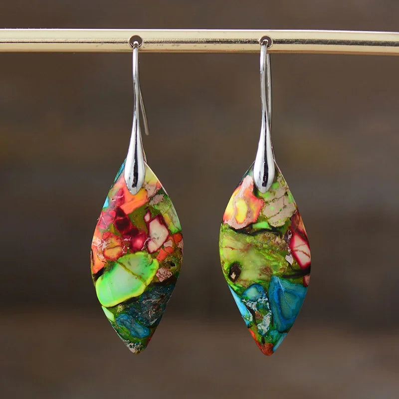 Bohemian Natural Stone Geometric Earrings - Luxury Emperor Stone Pendant Jewelry for Women