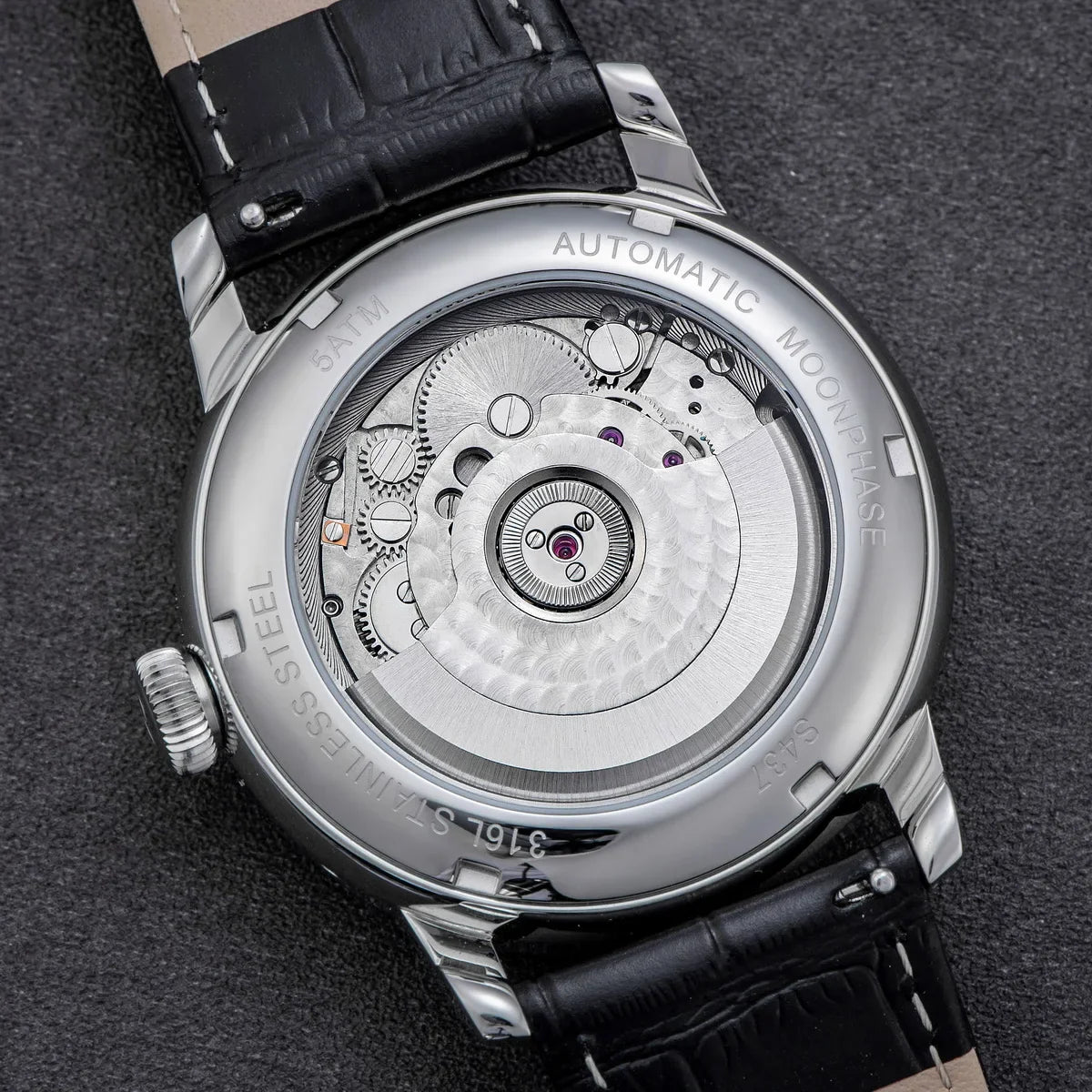 Sugess Moonphase Men’s Automatic Mechanical Watch — 40MM Stainless Steel with Seagull ST2528 Movement and Blue Sandstone Dial