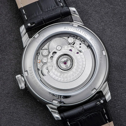 Sugess Moonphase Men’s Automatic Mechanical Watch — 40MM Stainless Steel with Seagull ST2528 Movement and Blue Sandstone Dial