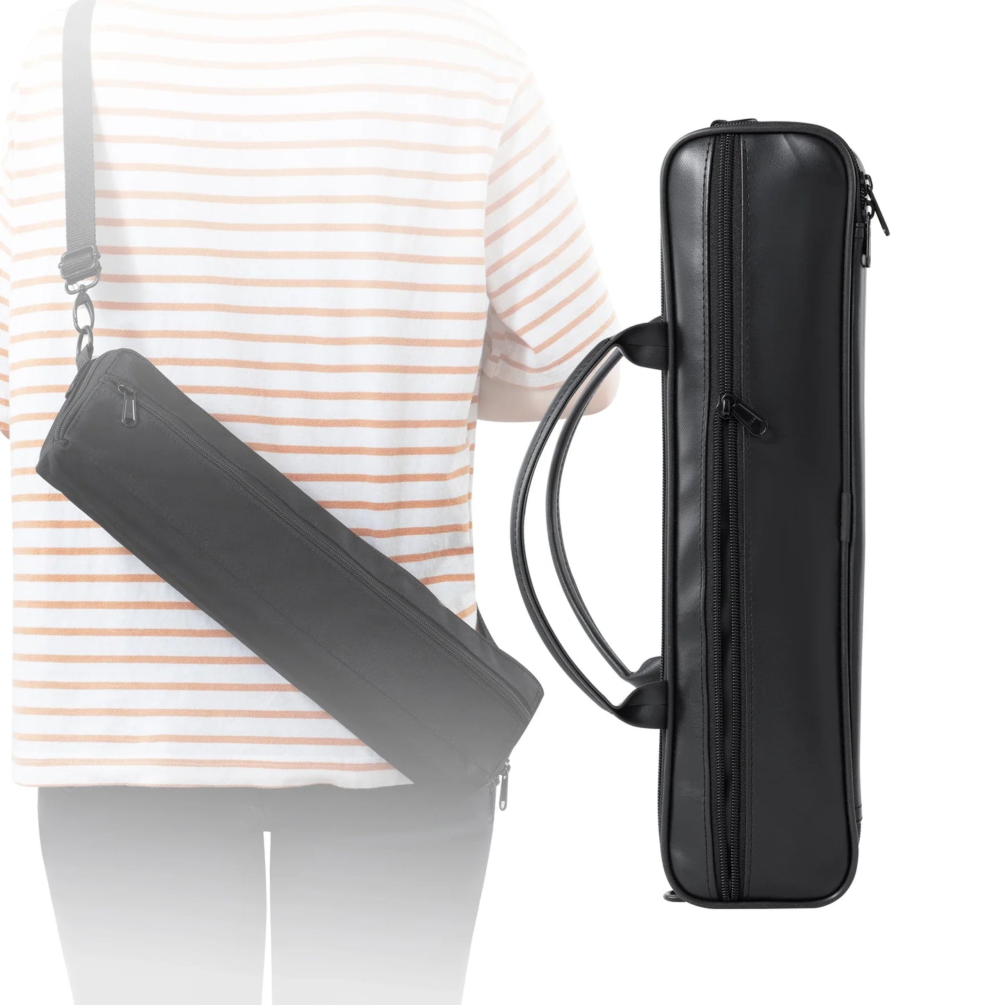 Portable Flute Bag Case - Lightweight Leather Backpack & Zipper Carrying Satchel for 16/17 Hole Flutes