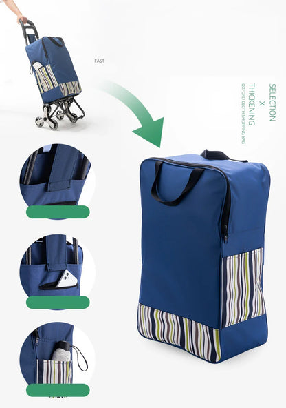 Lightweight Folding Grocery Shopping Trolley – Hand-Pull Stairs Climbing Cart for Household & Outdoor Travel