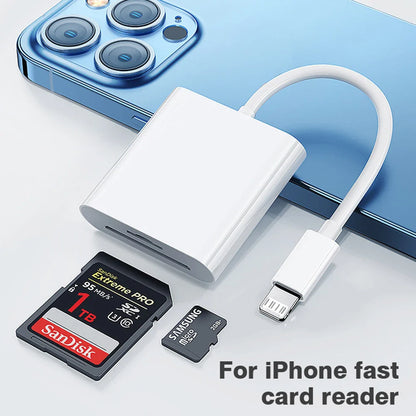 Byscoon 2-in-1 USB Lightning to TF/SD Card Reader – OTG Adapter for iPhone 14/13/12 Pro Max, Camera & Data Converter