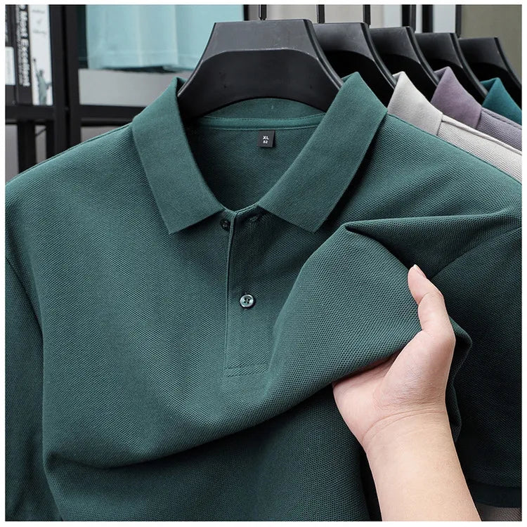 Men's 100% Cotton Polo Shirt - Breathable Summer Golf & Business Casual Tee with Silk-Like Finish