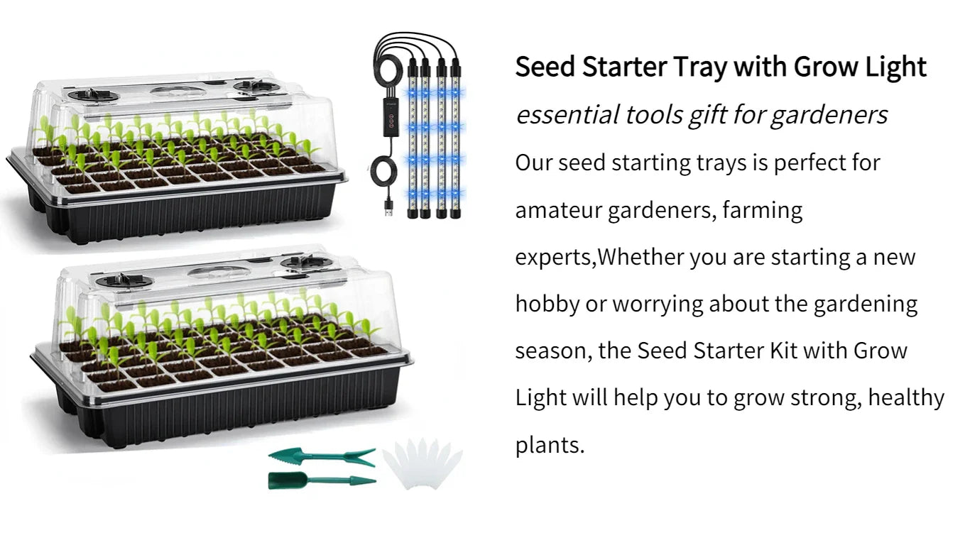 2-Pack 80-Cell Seed Germination Tray Set — High-Dome Seed Starter Kit with 4 LED Grow Lights & Intelligent Timer