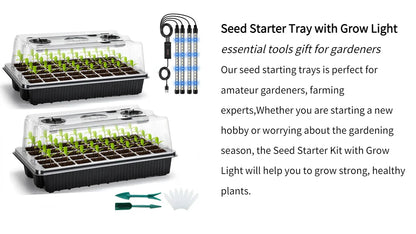 2-Pack 80-Cell Seed Germination Tray Set — High-Dome Seed Starter Kit with 4 LED Grow Lights & Intelligent Timer