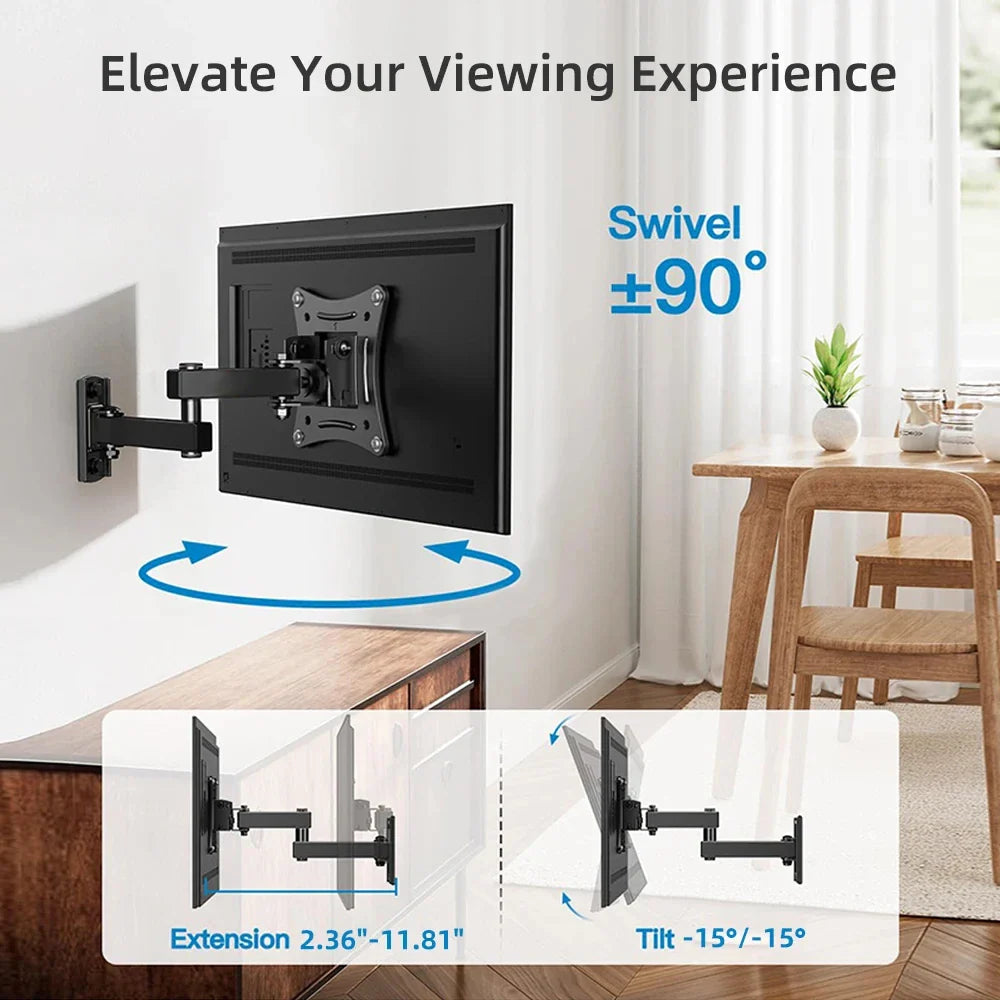 Full Motion Corner TV Wall Mount Bracket – Swivel & Tilt Adjustable Holder for 10-32" Monitors, Universal VESA 100x100mm