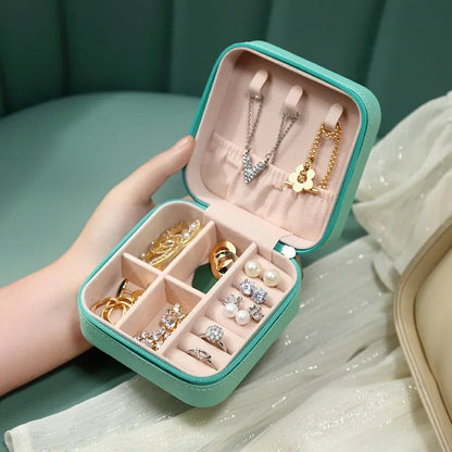 Portable Mini Jewelry Storage Box - Leather Travel Organizer for Earrings, Necklaces, Rings & Display