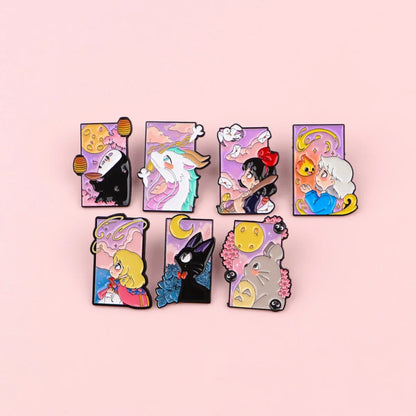 Cute Black Cat Enamel Pin Set - 7PCS Cartoon Brooch Lapel Badges for Women, Cosplay & Fashion Accessories