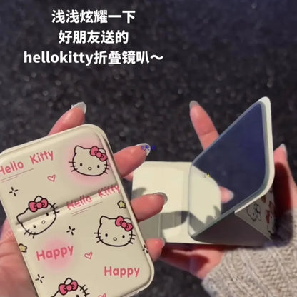 Hello Kitty Folding Makeup Mirror - Portable Mini Pocket Hand Mirror, Leather Desktop Vanity Mirror, Compact Beauty Gift