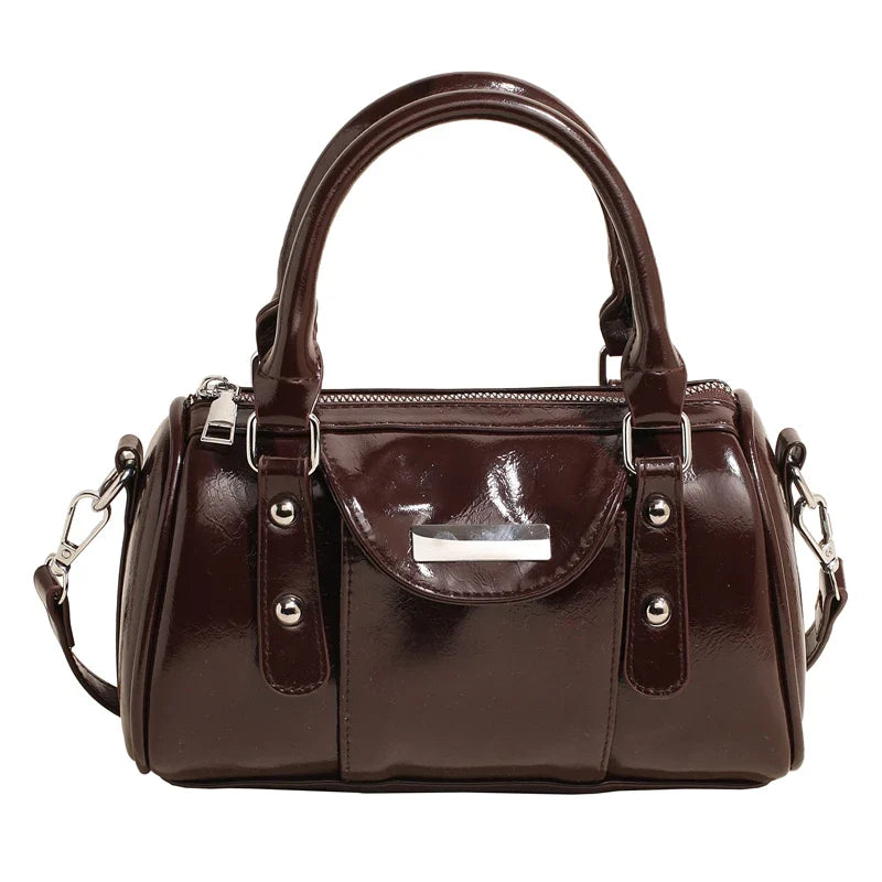 Burgundy Mini Top-Handle Bag for Women — PU Leather Shoulder & Crossbody Handbag 2024 Luxury Designer