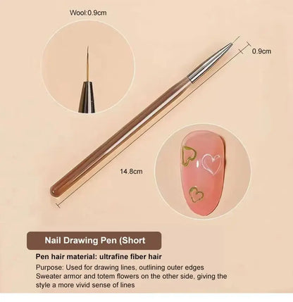 9PCS UV Gel Nail Brushes Set - Liner & Acrylic Painting Pens for DIY Nail Art Design and Tip Display