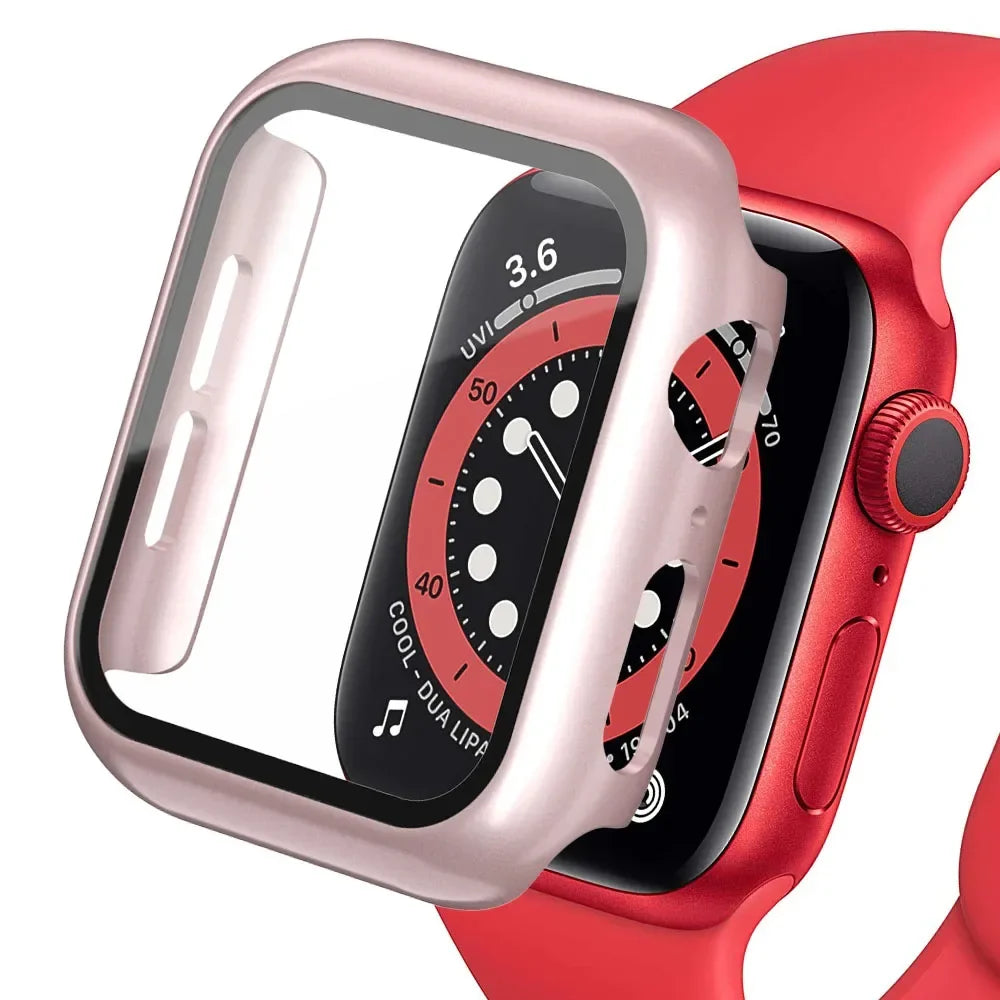 Apple Watch Tempered Glass Case - Full Cover PC Bumper Screen Protector for Series 9 8 7 6 SE 45mm 41mm 44mm 40mm