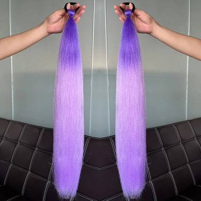 Synthetic Colorful Ponytail Extensions – Long Straight Braided Hairpieces with Rubber Band for Women