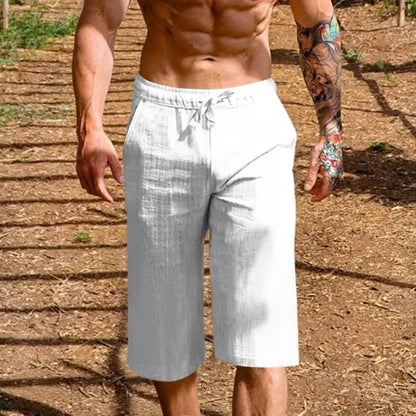 Men's Cotton Blend 3/4 Length Shorts - Casual Loose Fit Drawstring Summer Shorts with Pockets
