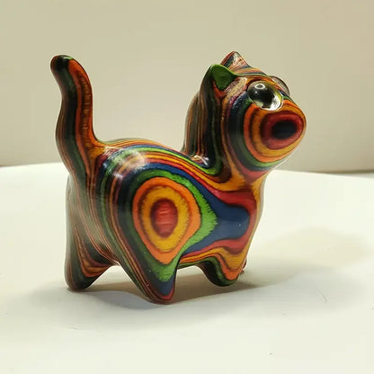 Painted Wooden Kitten Sculpture - Cute Small Cat Statue for Home, Entryway and Festival Decor