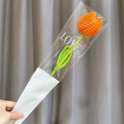 Hand-Knitted Rose, Tulip & Sunflower Bouquet – Crochet Simulation Floral Arrangement for Home Table Decor