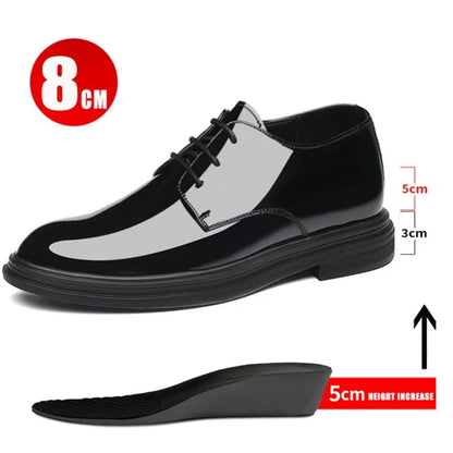 Men’s Patent Leather Derby Shoes - 6/8cm Height Increase Elevator Formal Business Dress Shoes