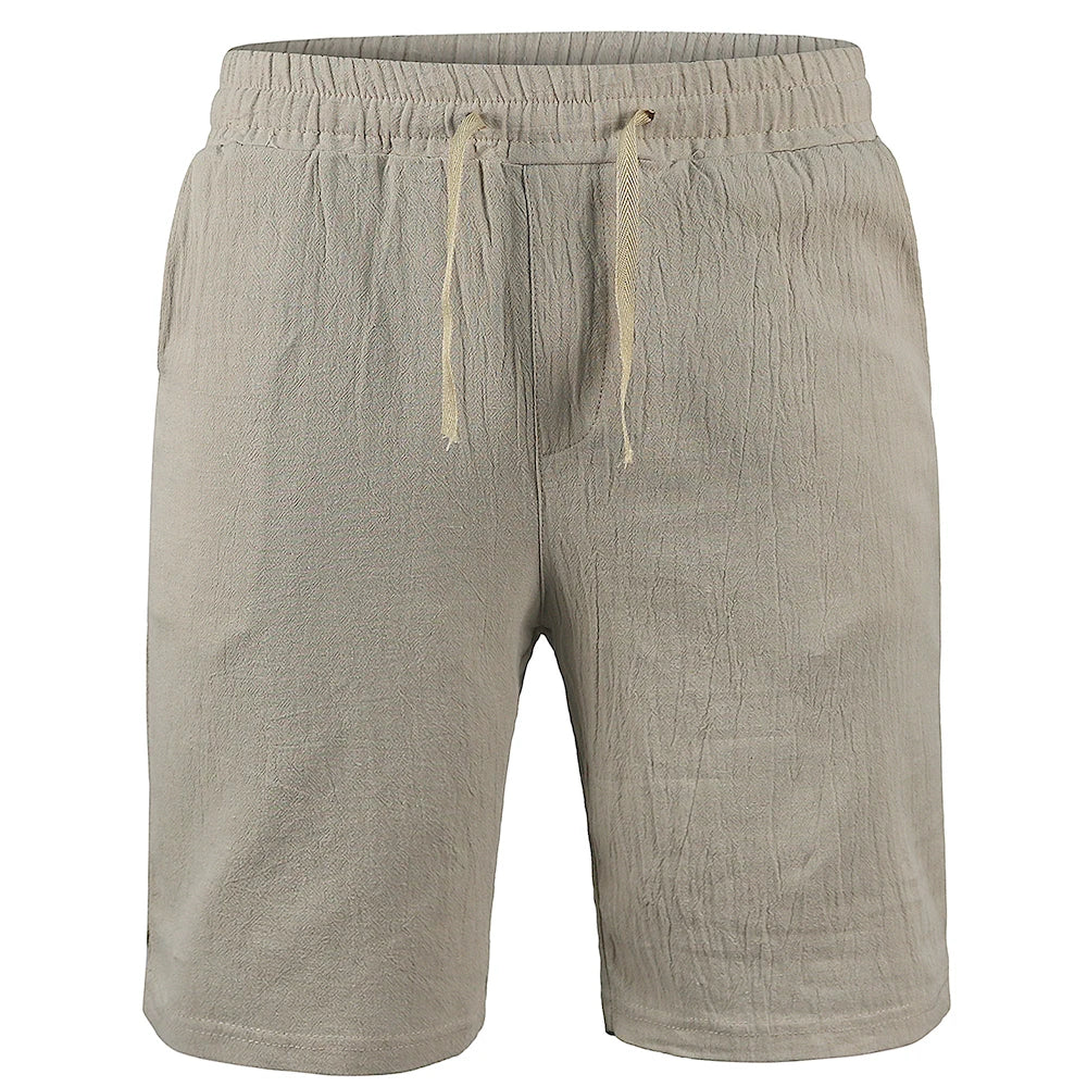 KB Men's Cotton Linen Shorts - Breathable Solid Color Summer Streetwear Pants S-3XL