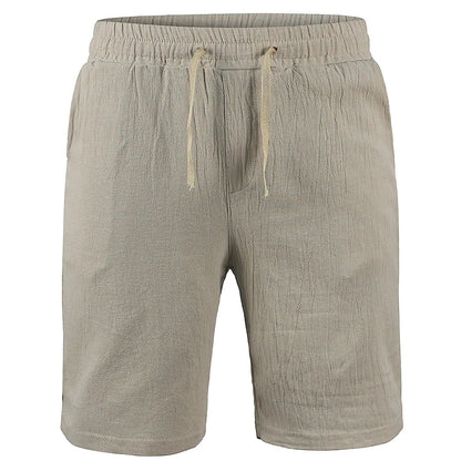 KB Men's Cotton Linen Shorts - Breathable Solid Color Summer Streetwear Pants S-3XL
