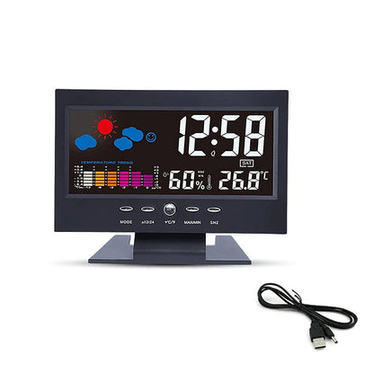 Voice Control Digital Weather Clock - Backlight Electronic Clock with Temperature, Humidity, Date, Week & Weather Forecast Display