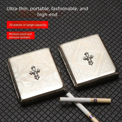 Metal Cigarette Case - 20-Stick Flip-Top Portable Embossed Engraved Holder for Men