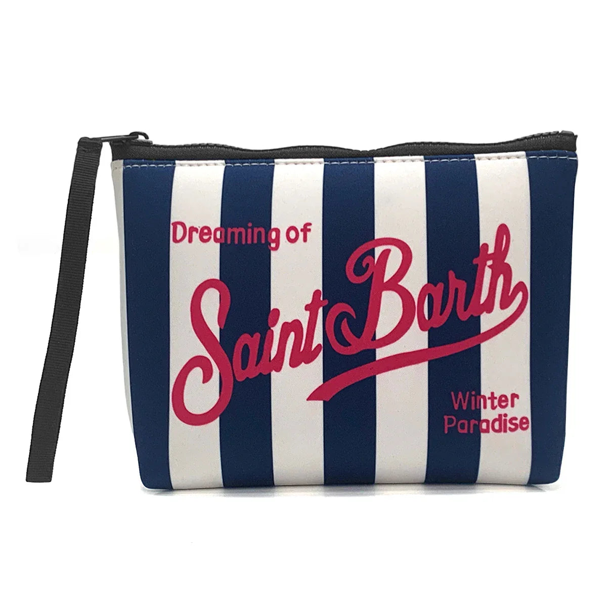 S-Saint B-Barth Striped Neoprene Zip-Up Clutch – Unisex Cosmetic & Toiletry Makeup Bag for Women