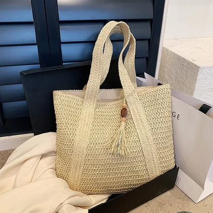 Elegant Straw Woven Handbag – Women’s Retro Beach & Casual Tote Top-Handle Shoulder Bag 2024