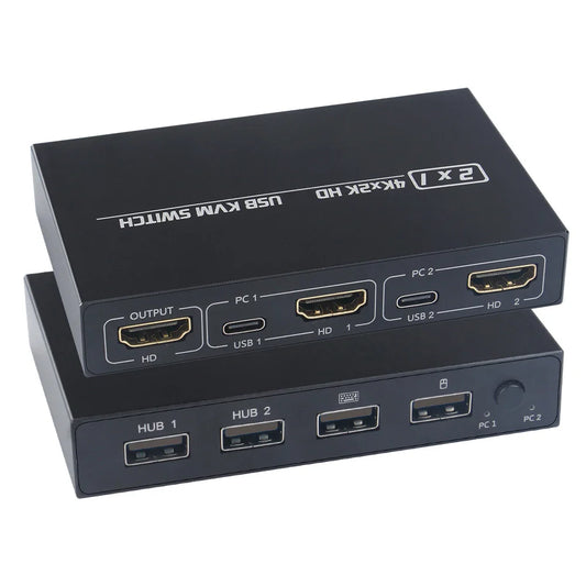 4K 2K HDMI USB KVM Switch 2-in-1 – Dual Computer Share 1 Monitor, Keyboard, Mouse & Printer Support